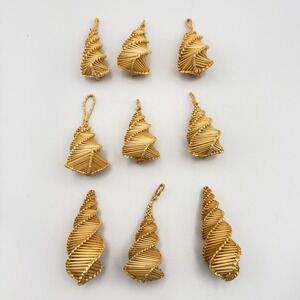 Vintage 9pc Hand Woven Straw Christmas Ornaments Spiral Nordic Scandinavian Folk